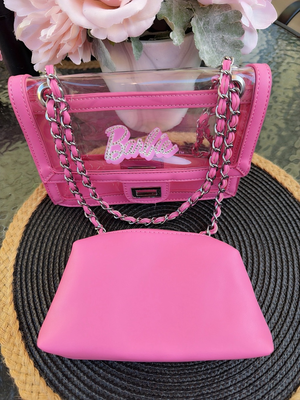 Barbie Hot Pink Clear Chain Crossbody with Pink Pouch